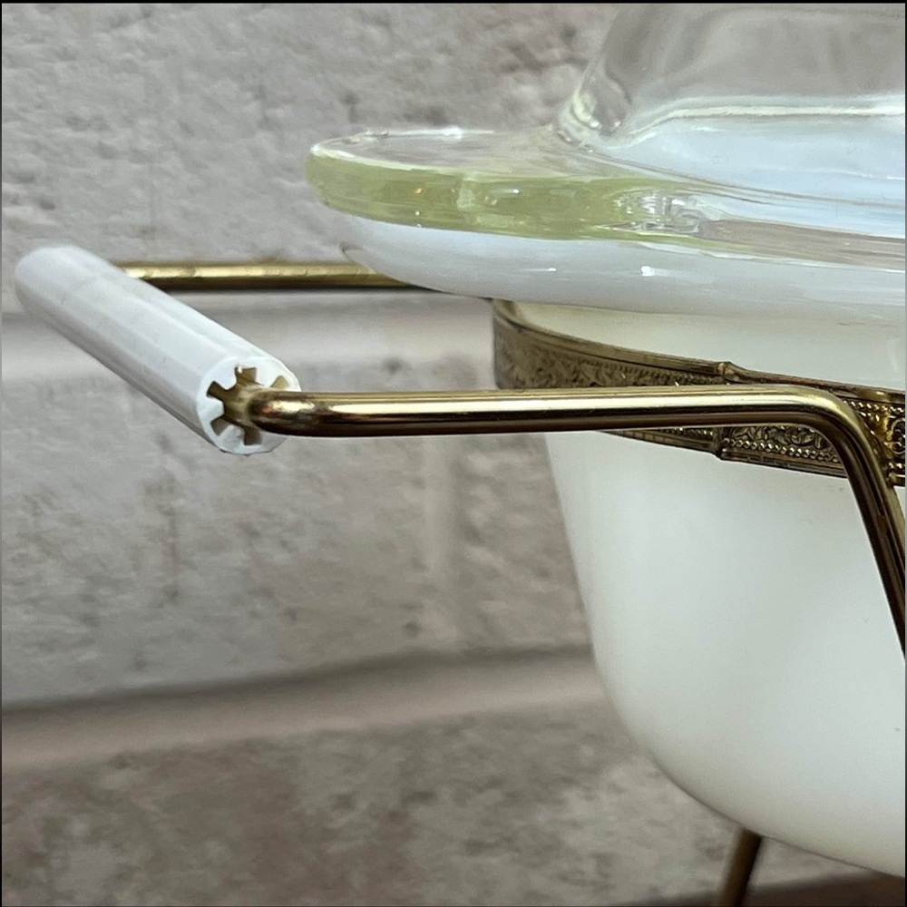 Vintage Mid Century Modern Fire King Casserole Chafing Dish Holder Candle Well - Picture 5 of 7